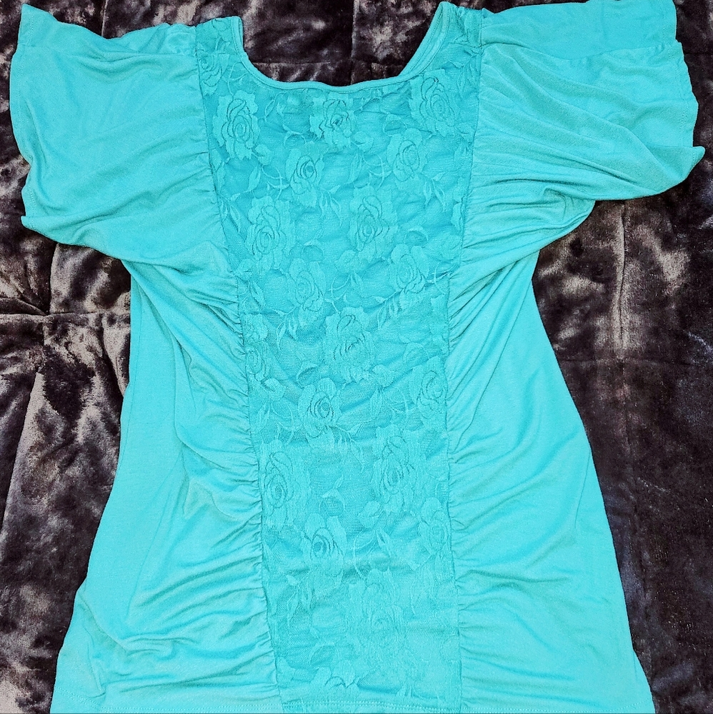 Torrid Lace Ruched Teal Blouse